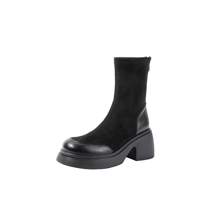 Small elastic thin boots Martin boots women's new velvet thick-soled boots inner height increase and thin short boots