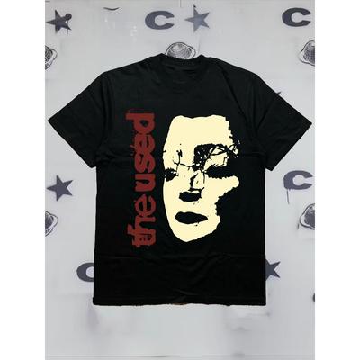 200g Cotton Men's Crew-Neck Short-Sleeve T-Shirt with Stylish Mask Pattern
