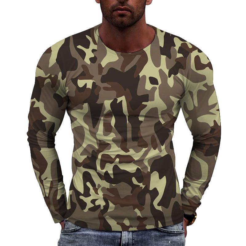 Europäisches Camouflage-Bild Herren Langarm-T-Shirt Lässig Bedruckte T-Shirts Hip-Hop Persönlichkeit Rundhals Schnelltrocknende Oberteile