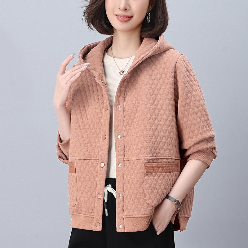 Women's Hooded Jacket: 2024 Spring/Autumn, Loose Fit, Plus Size, Casual Cardigan for Middle-Aged Moms
