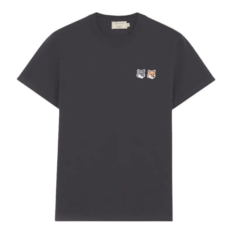 Summer Double-Headed Fox Embroidery Heavyweight Cotton Couple T-Shirt