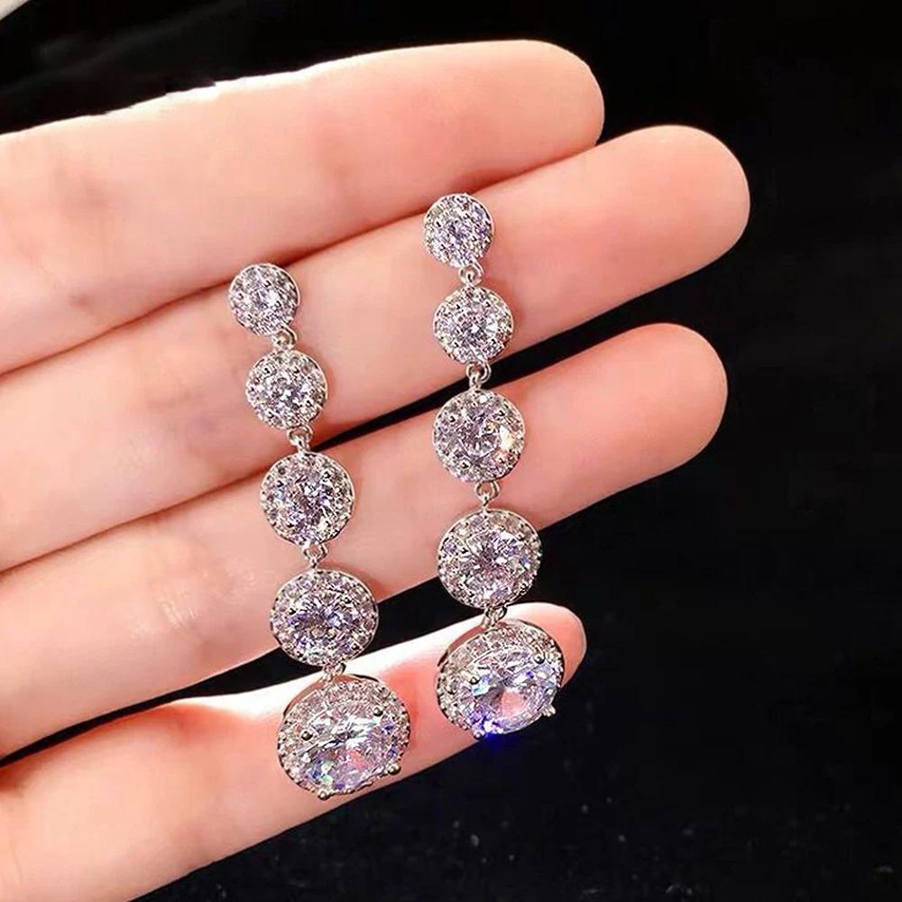 Huitan Temperament Sweet Long Hangings for Women with Round Cubic Zirconia Charm Wedding Party Fashion Ear Zircon Drop Shipping