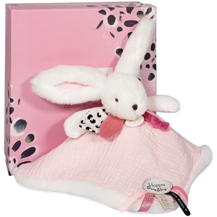 Doudou et Compagnie - Doudou Lapin -25 cm - Blanc/Rose