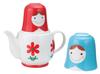 Sun Art Cute Tableware "Matryoshka" Teapot & Cups (Tea Set for 2) Blue x White SAN1637