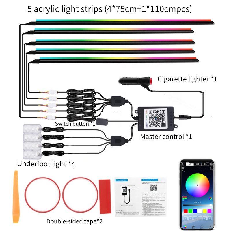 Colorful Car Interior LED Ambient Light: Flowing Acrylic Light Strip for Dashboard