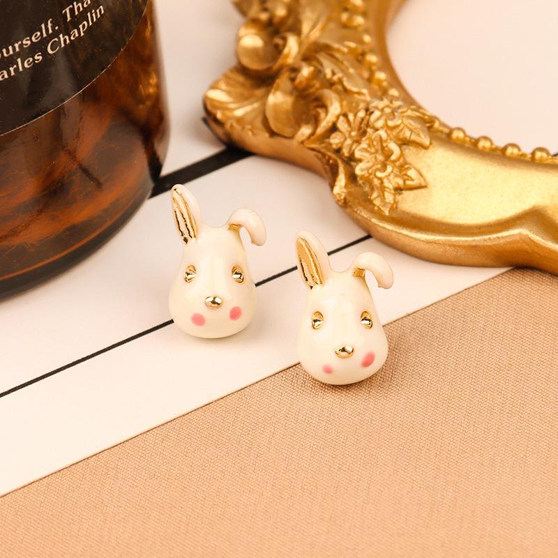 S925 Silver Needle Diamond Inlaid Rabbit Stud Earrings - Cute Japanese & Korean Style for Women