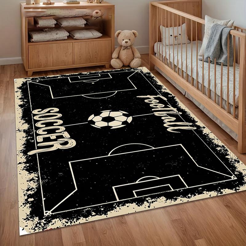 

Vintage Soccer Area Rug Non Slip Washable Floor Carpet for Living Room Bedroom Nursery with Football Pitch and Ball Pattern 40x60cm