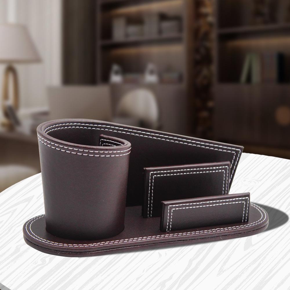 Fashion Leather Pen Container Holder Business Card Box Creative Business Stationery Desk Decor