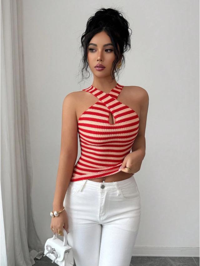 

Summer 2026 Striped Shibuya Spicy Girl Off-Shoulder Slim-Fit Tube Top Vest for Women XL красный
