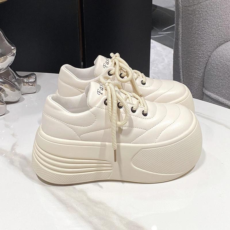 Fashion 7CM High Platform Women Flats Summer Spring Autumn Fashion Round Toe Leather Casual Loafers Female Outdoor Daily Slip-on Shoes
