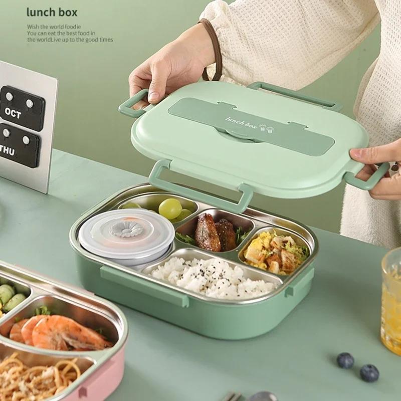 Thermal Lunch Box Stainless Steel Bento Box Student Sealed Portable with Compartment Bento Microwave Heating Food Container