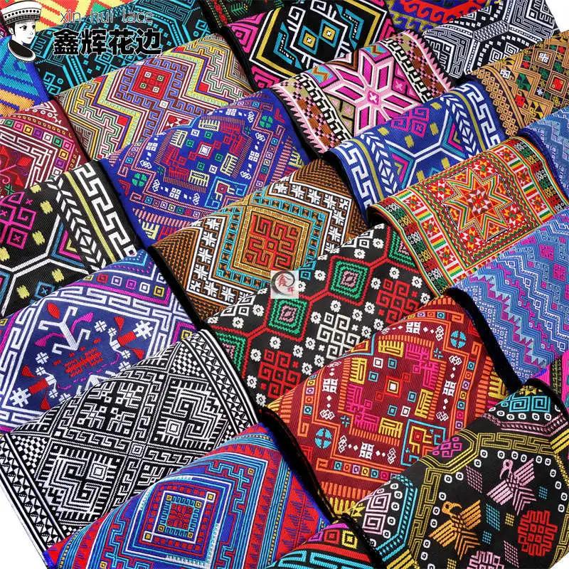 20 cm x 700 cm Hmong Stickerei Spitze Zubehör Miao Nationalität Kleidung Band Brokat Muster Tisch Flagge Wand Hängen Stoff
