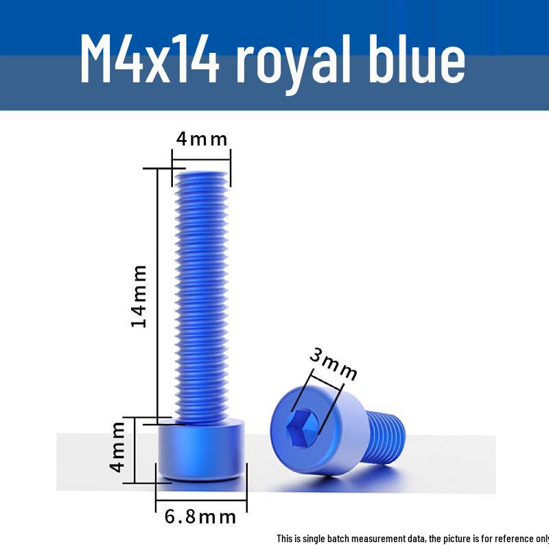 Šroub s vnitřním šestihranem M4 z eloxované hliníkové slitiny s válcovou zápustnou hlavou, antikorozní, barevná povrchová úprava.