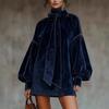 New Style French Velvet Bow Puff Sleeve Dress for Women