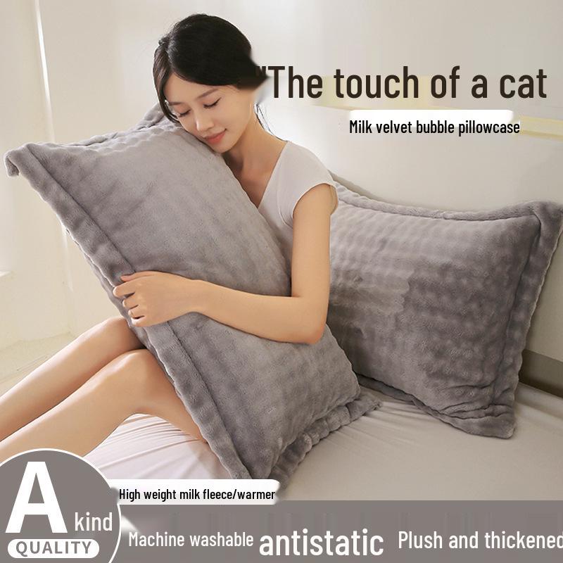 Set of 2 Thick Velvet Flannel Pillowcases - Winter Coral Fleece, Single or Double Size