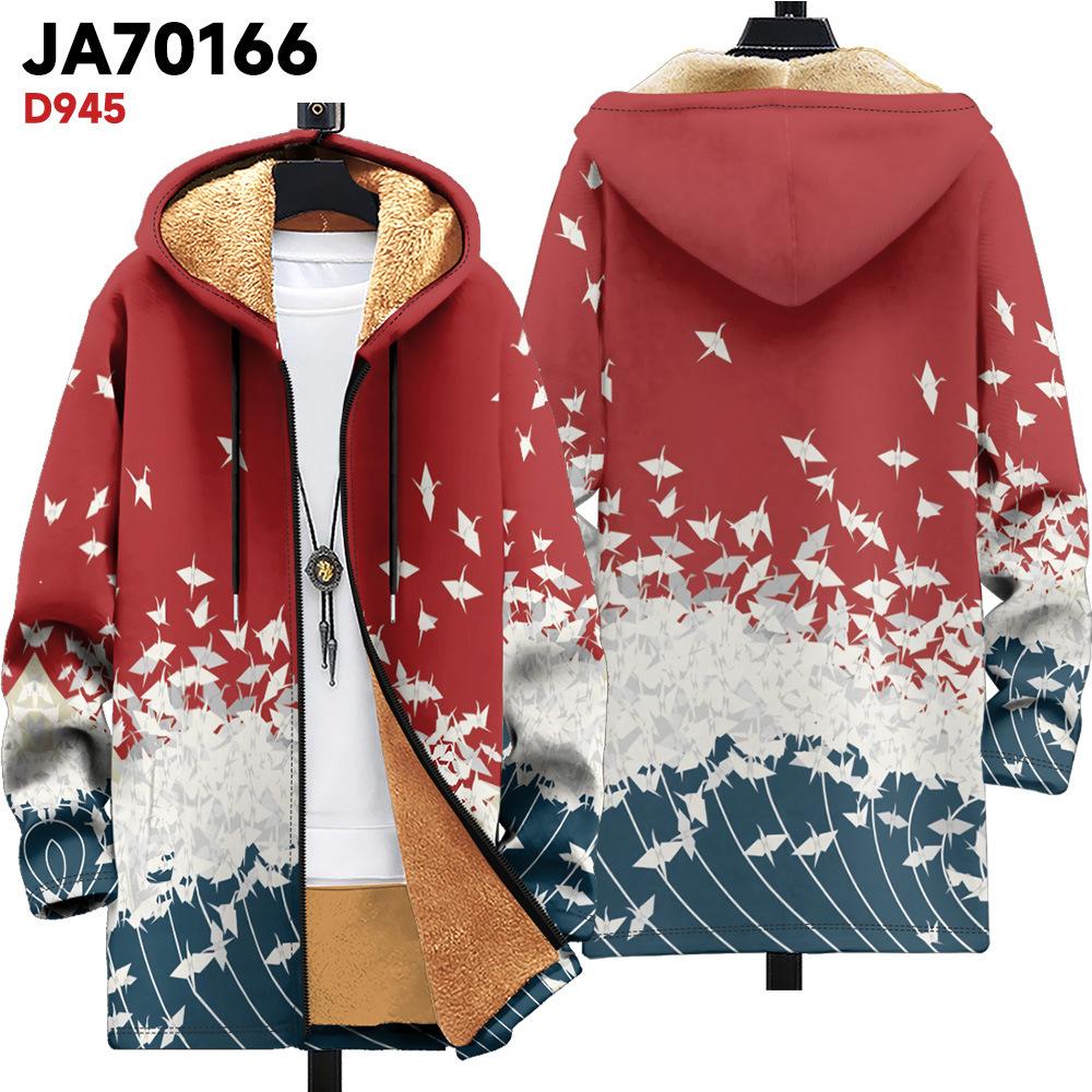 

Осінньо-зимовий новий бавовняний одяг з різними візерунками, флісовий кардиган з капюшоном з 3D-принтом, кишені на блискавці, потовщений, британський XL