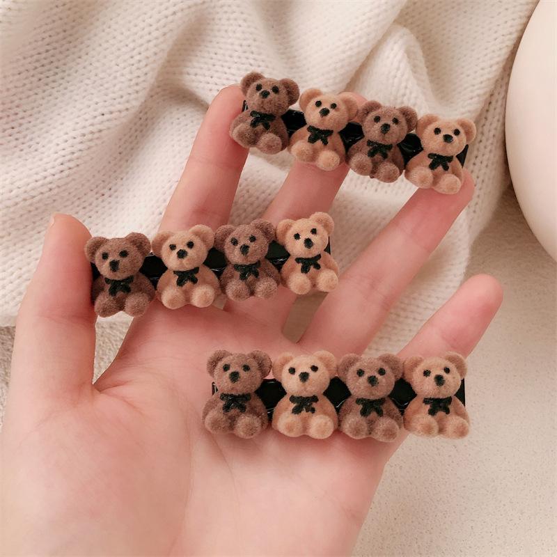 Velvet Bow Bear Hair Clip - Autumn & Winter Girls' Versatile Duckbill Accessory