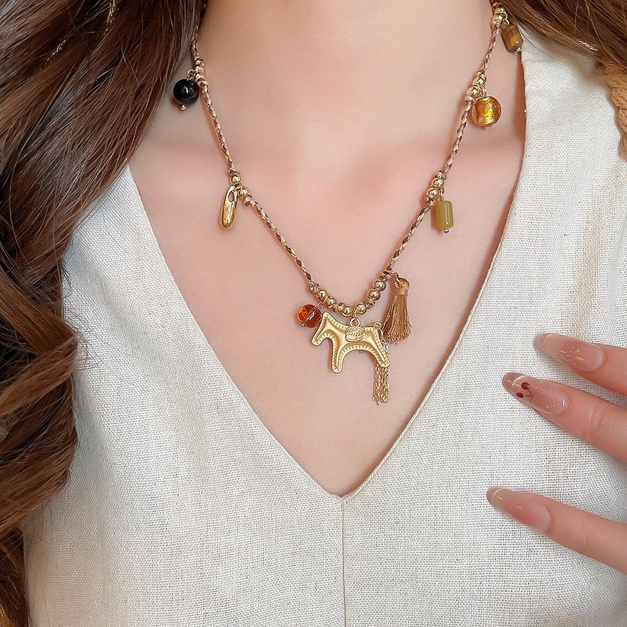 French simple zircon natal year pony pendant necklace accessories women's sweater chain necklace