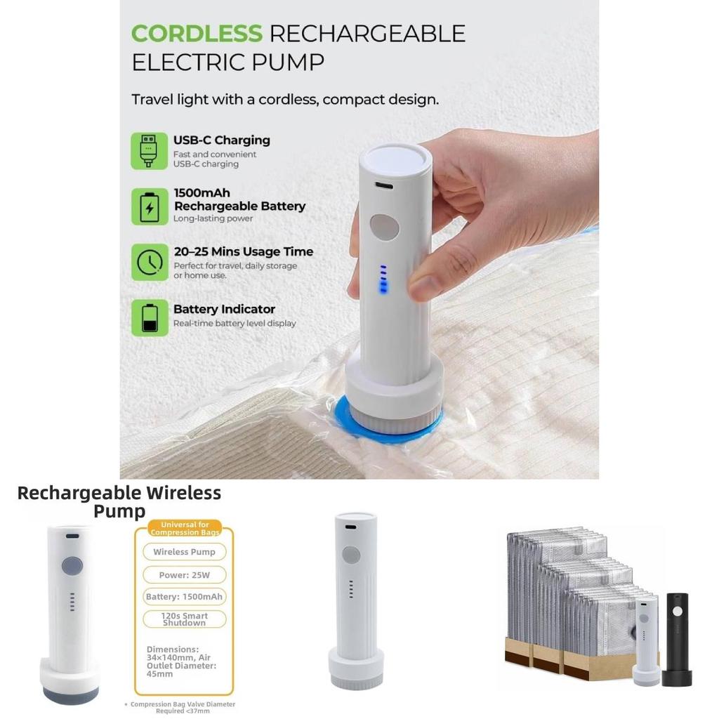 Compact Micro Electric Vacuum Pump For Travel Compression Bags With Rechargeable Battery And Low Noise Operation
