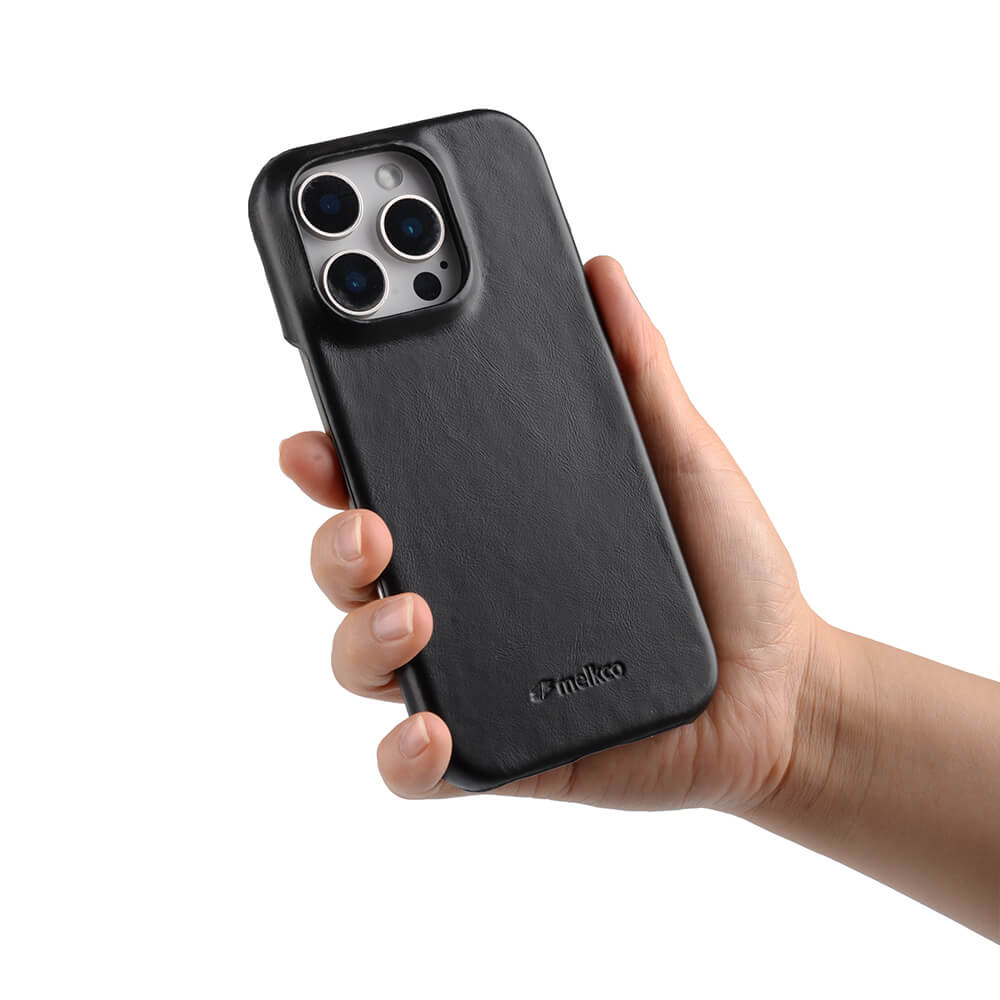 MELKCO For iPhone 16 Pro Max Case Compatible with MagSafe Waxy Genuine Cow Leather PC Phone Back Cover