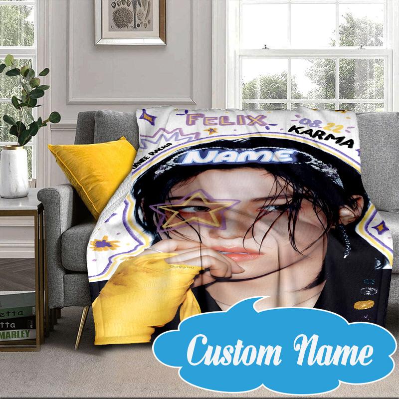 Custom Name K-pop Idol Collage Blanket bed sofa Blanket Flannel Blanket for Camping, Hiking, Picnic Essentials,gift for Fan family