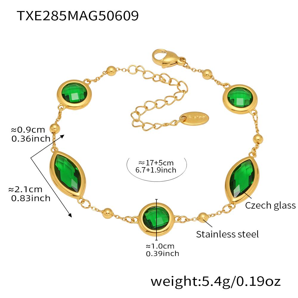 Stainless Steel Chain Bracelet With Shiny Fusiformis And Round Faceted Czech Crystal Glass For Women Luxury Women's Bracelets