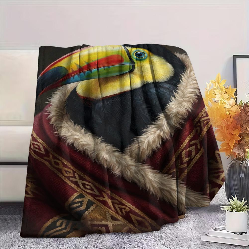 1 Stück Saisonale Tukana-Kunstdruck Flanelldecke, Hohe Qualität, Bequem für alle Jahreszeiten, Heimdekoration, Wärme und Komfort