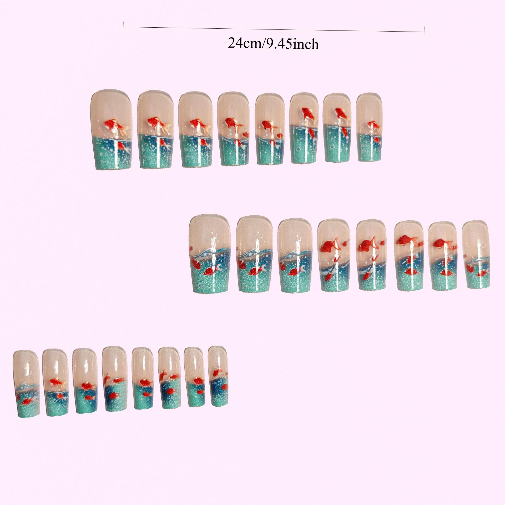 

24Pcs square underwater element dynamic iridescent goldfish glass wearable nail art, detachable