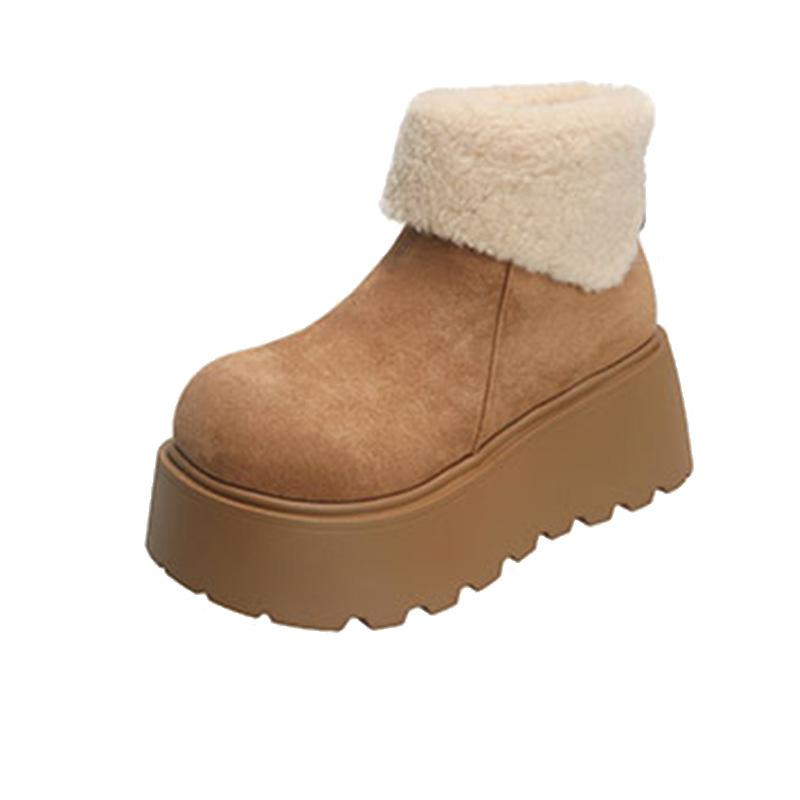 Retro Platform Snow Boots Women's Winter 2025 New Versatile Heightening Piled Thickened Big Head Bread Cotton Shoes