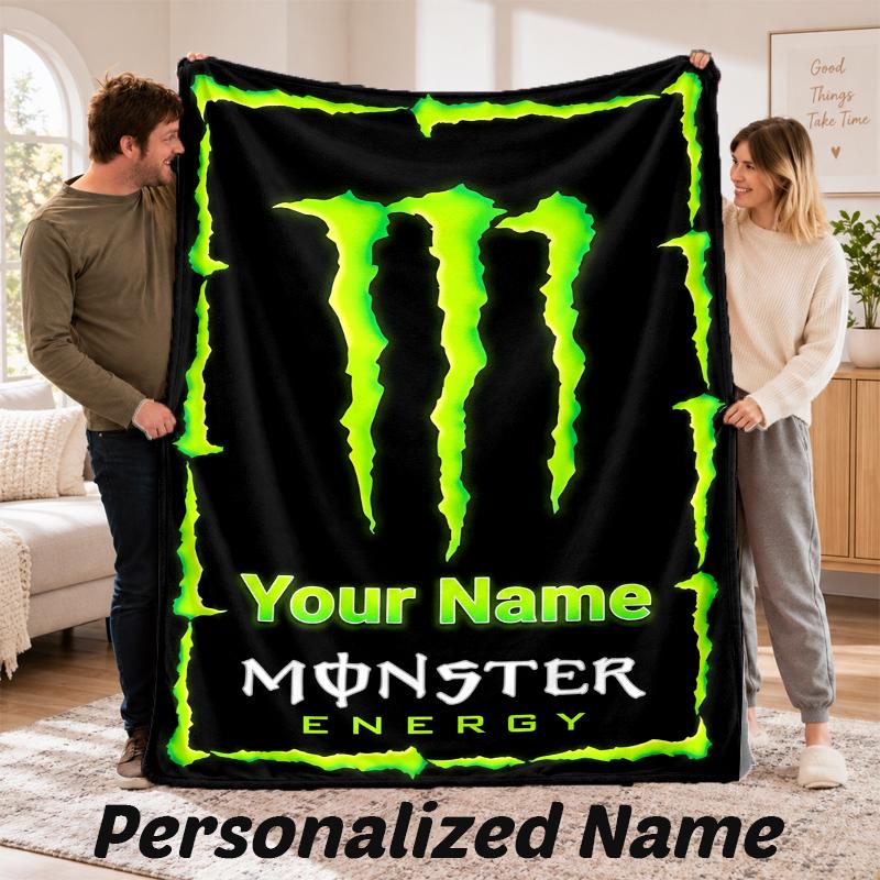 Monster Energy Personalized Flannel Blanket Custom Name Text Soft Throw Blanket Home Decor