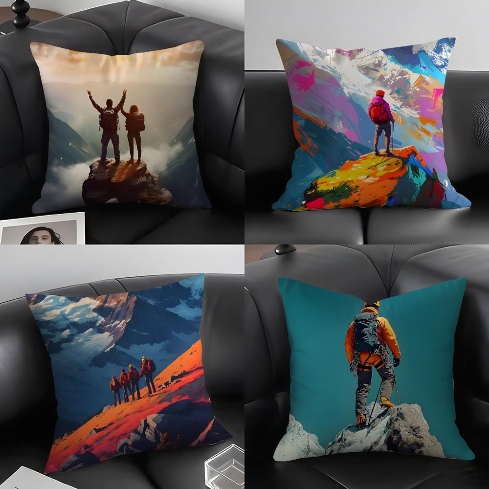 Mountain Climbing Cushion Cover Pillowcase Ultra Soft Skin Friendly Fabric Cloud Like Comfort & Concealed Zipper