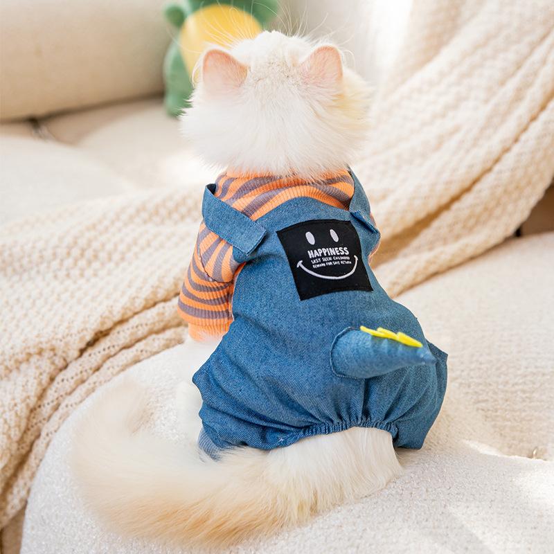 Pet autumn thin four-legged cat anti-hair loss striped dinosaur overalls puppy dog clothing cat clothes
