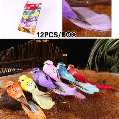 12pcs/Box Exquisite Color Simulation Feather Bird Garden Landscape Foam Bird Micro Landscape Simulat
