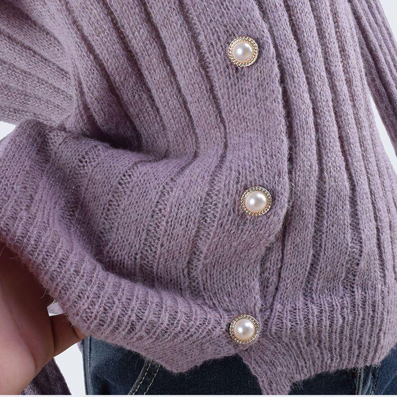 Spring and Autumn Doll Collar Breasted Cardigan Long Sleeves Knitting Mohair Lightweight Women's Clothing Outwear Pure Color