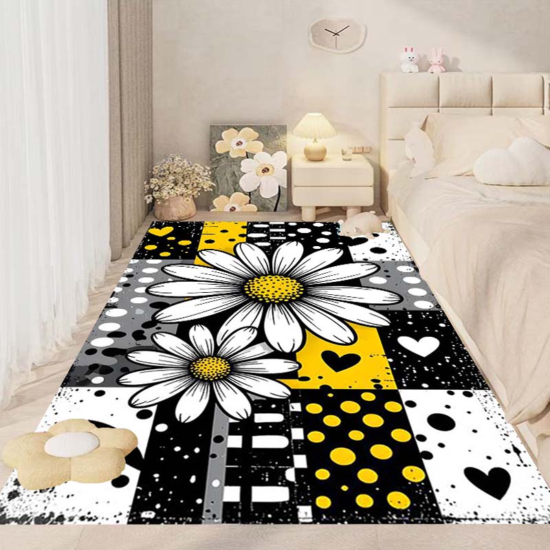 This New, Fresh Daisy Print Rug Is Suitable for Decorating Bedrooms, Living Rooms, Kitchens, Gardens, Balconies, and Sunrooms.