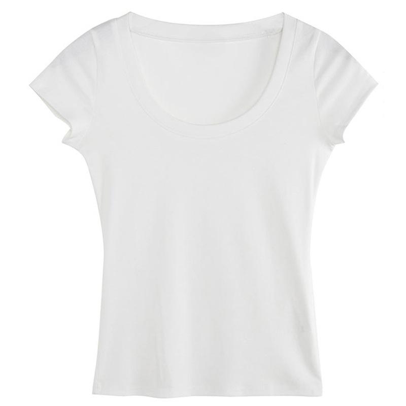 Summer Women's Slim and Thin Solid Colour Cotton Short-sleeved T-shirt