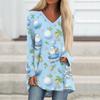 Ladies' Fashionable Casual Christmas Printed T-shirt Long Sleeved V-neck Mid Length Top