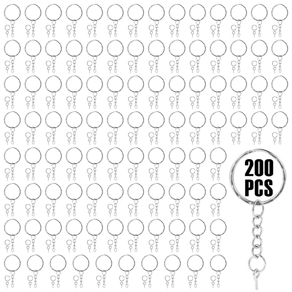 Keychain Rings Metal Blank Keyring Split Key Ring with 100Pcs Jump Rings & 100Pcs Screw Eye Pins for Organizing Keys Jewelry