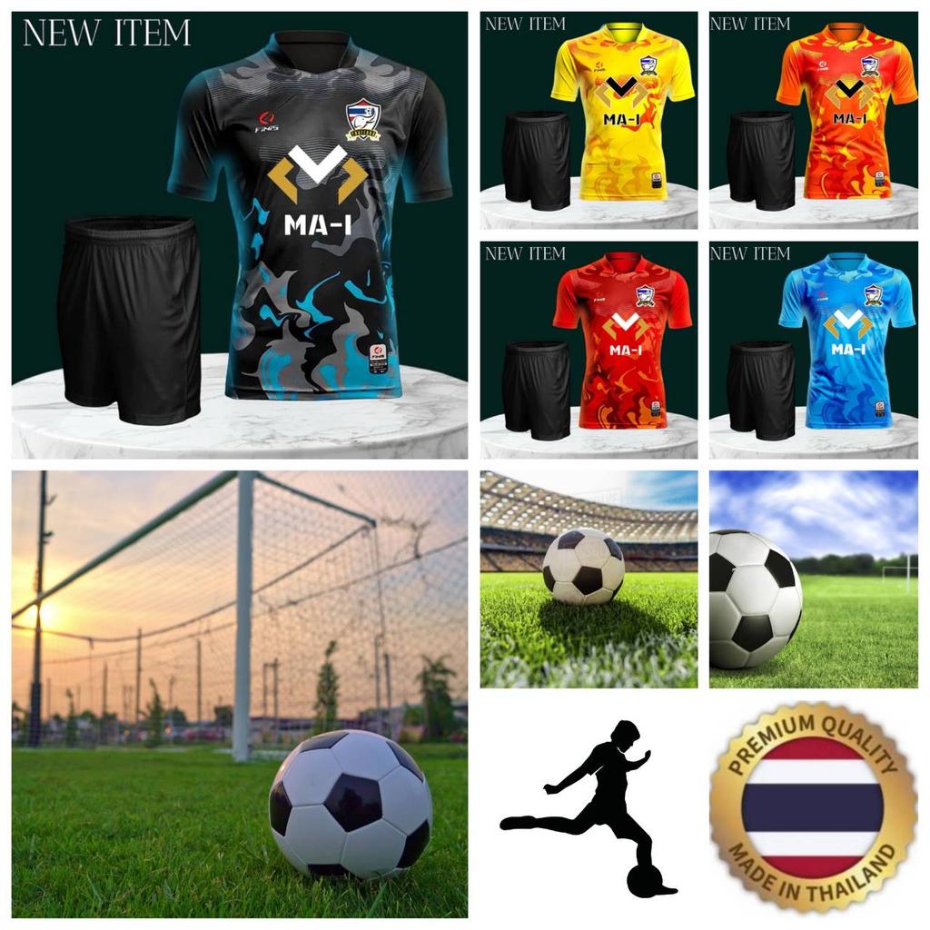 THAILANDIA Maglia da Allenamento Calcio Nazionale Stampa CHEER Asciugatura Rapida Camicia Collo alla Coreana Manica Corta Divisa Logo Elefante Sport