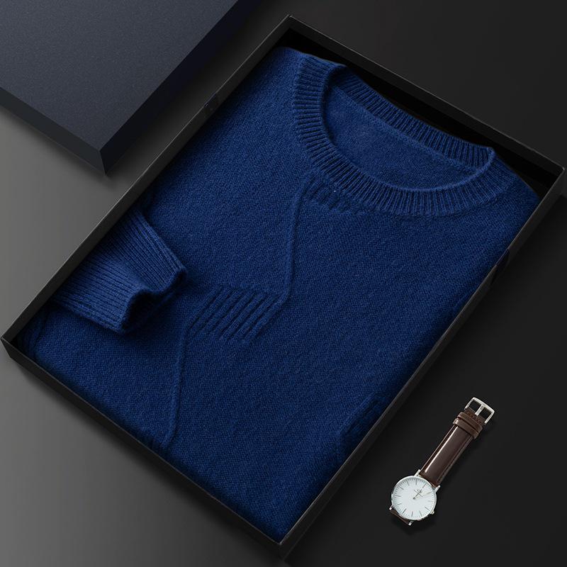 Men's Thickened Cashmere Sweater: Autumn/Winter Round Neck, Musical Note Design, Business Casual