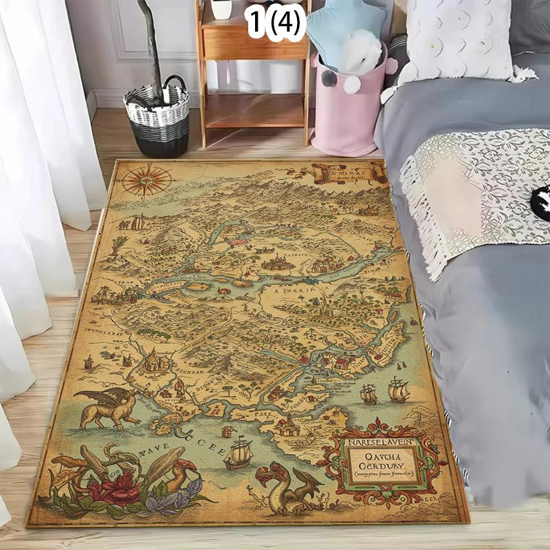 Vintage World Map Area Rug Kids Play Mat Non-Slip Washable Floor Mat Doormat Nautical Print Retro Adventure Carpet for Bedroom