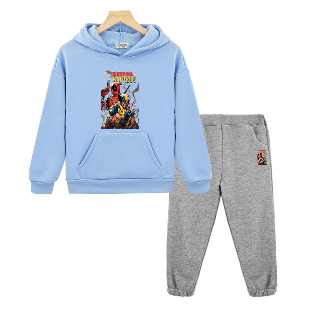 Herbst Winter Junge Mädchen Kapuzen-Sets Jacke 2 Teile Pullover+Hose Deadpool-Print Anime-Hoodie Fleece-Sweatshirt Kinder Boutique Kleidung
