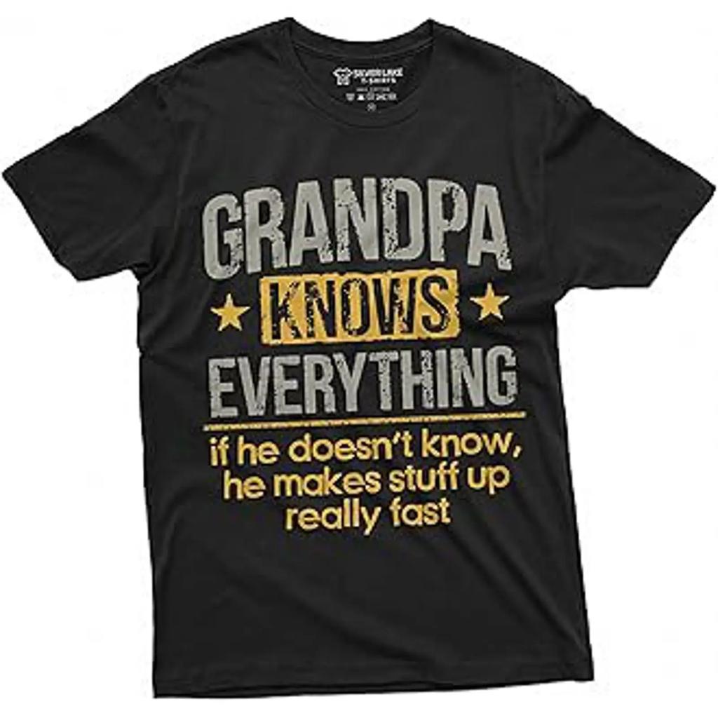 Unisexs Grandpa Knows Everything Funny T Shirt Fathers Day Birthday For Papa Vintage Streetwear Casual Slightly Stylish