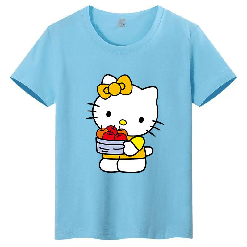Brand New Sanrio Hello Kitty Cartoon Print Children's T-shirt, Round Neck, Cute and Casual, Versatile Short Sleeves
