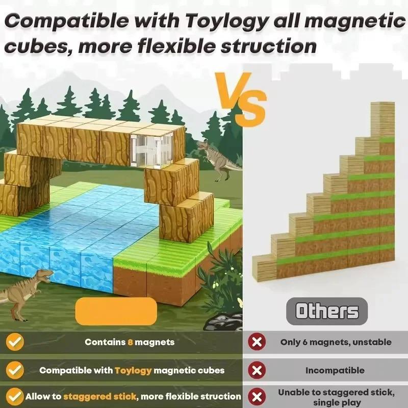 Minecraft Magnetic Cube Building Blocks - Suction Magnets for Kids, Perfect Christmas Gift