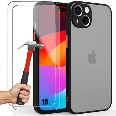 Case - E.F.CONNECTION - for iPhone 15 - Black Silicone - Ultra Thin - 2 Tempered Glasses Offered