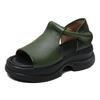 Johnature Scarpe da Donna in Vera Pelle con Suola Spessa Peep Toe Retro Sandali con Zeppa Comodi