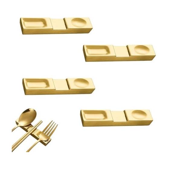 Chopstick Rests, Set of 4, Stainless Steel, Tableware, Spoon Rest, Tabletop Accessory, Simple, Gold