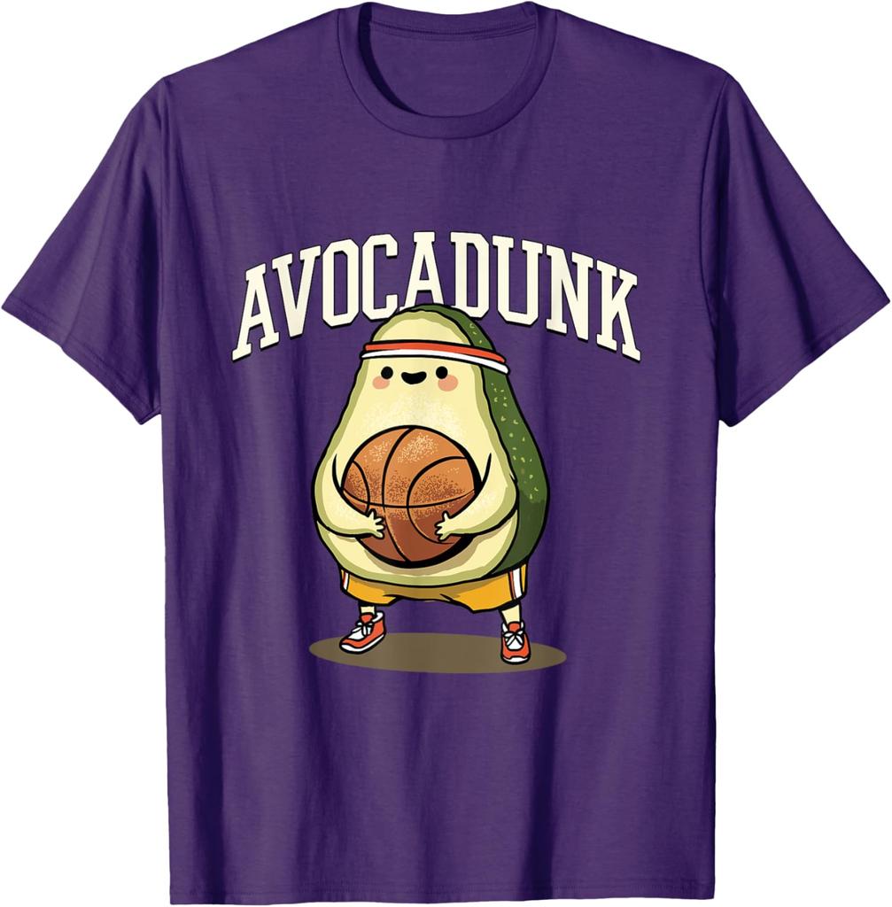 Avocadunk Avocado Basketball Pun Graphic Tee Funny Food Lover Gift Casual T-Shirt