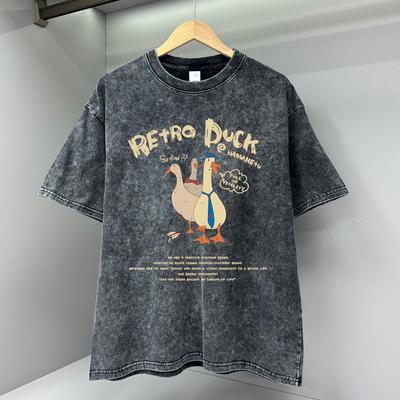 Three Ducks Ah American Retro Cartoon Trička Muži Móda Léto Vysoce kvalitní Oblečení Bavlněná trička Trička nadměrných velikostí s výstřihem